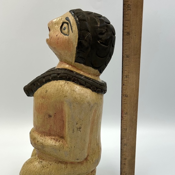 Vintage Hand-carved Wooden Figure 10" Polychrome Naturalistic Tribal Nude Statue - Picture 8 of 8